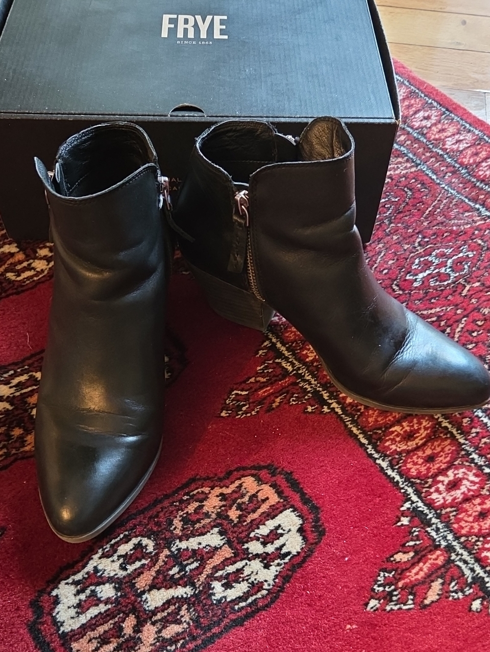 Frye Black Leather Pointed Ankle Booties with Side Zip